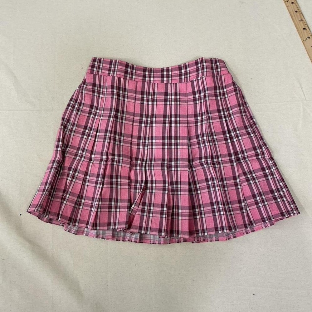 Pink plaid pleated‎ mini skirt 💕